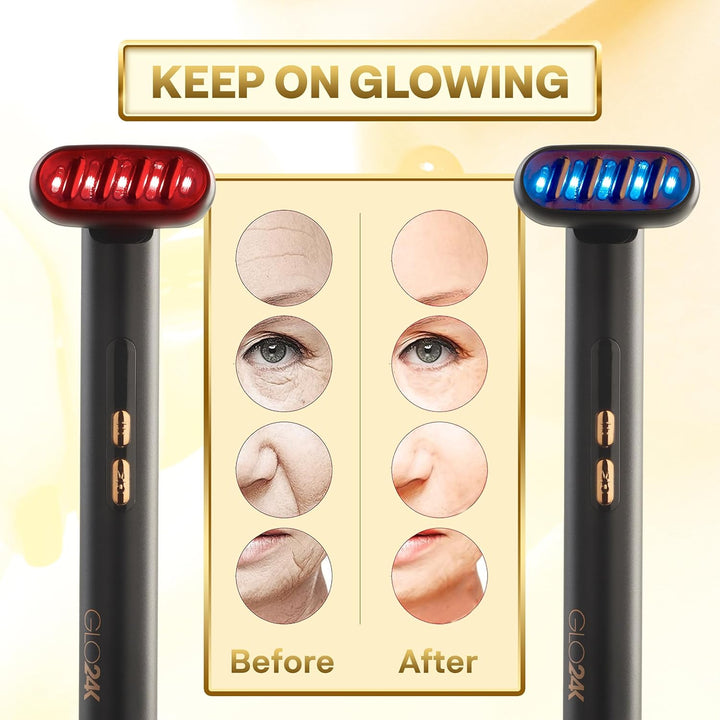 GLO24K 6-IN-1 Beauty Therapy Wand in action, illustrating the ease of use and ergonomic design