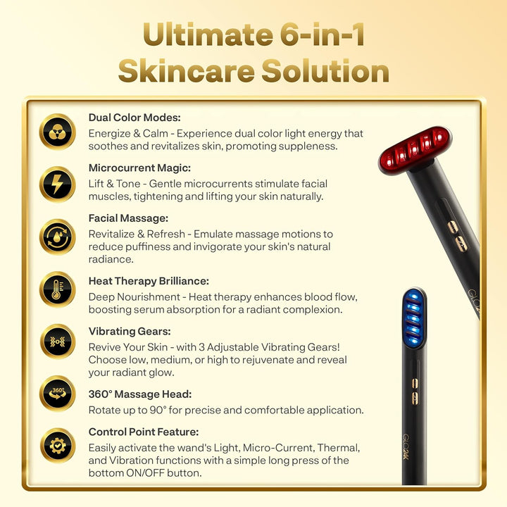 GLO24K 6-IN-1 Beauty Therapy Wand, a perfect portable solution for targeted anti-aging treatment