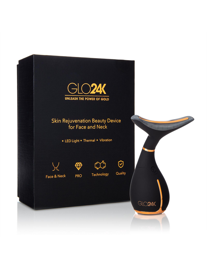 Elegant GLO24K Skin Rejuvenation Beauty Device with LED therapy alongside premium packaging